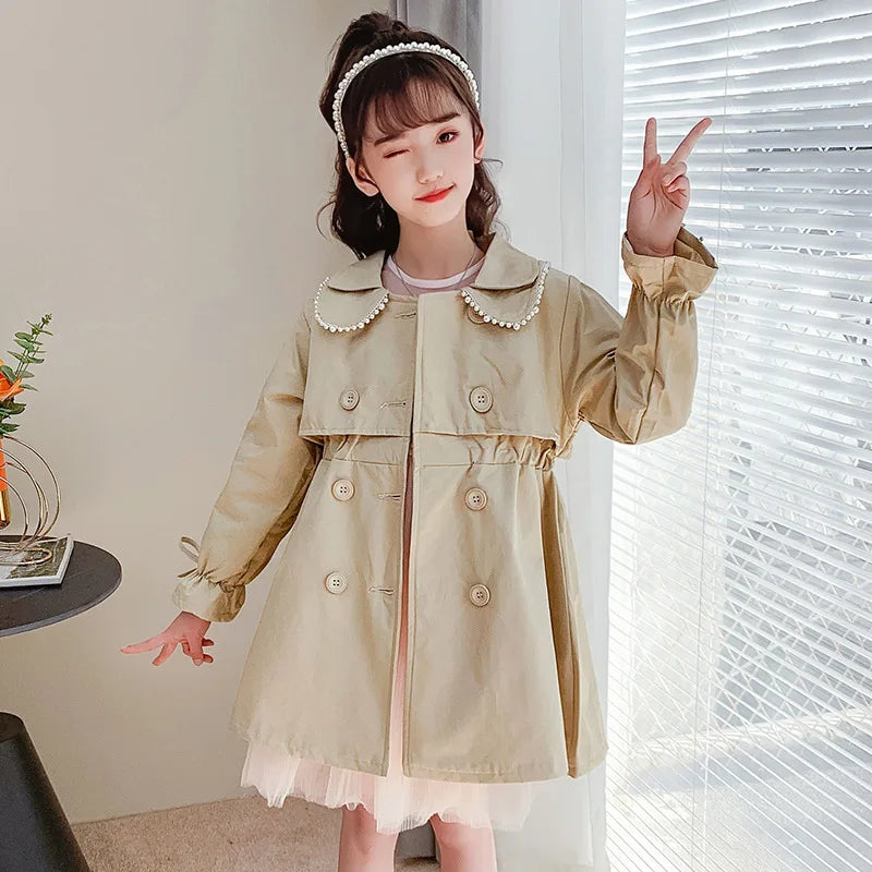 2023 Spring Autumn New Arrival Fashion Korean Style Girls Trench Coat Children's Outerwear Long Windbreak Jacket For Girls 4-12Y