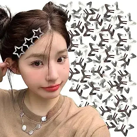 2/50Pcs Y2K Silver Star Hair Clips for Girls – Filigree Metal Snap Clip Hairpins & Barrettes | Nickel-Free Bobby Pins | Trendy, Durable Hair Jewelry by Bulbusbow