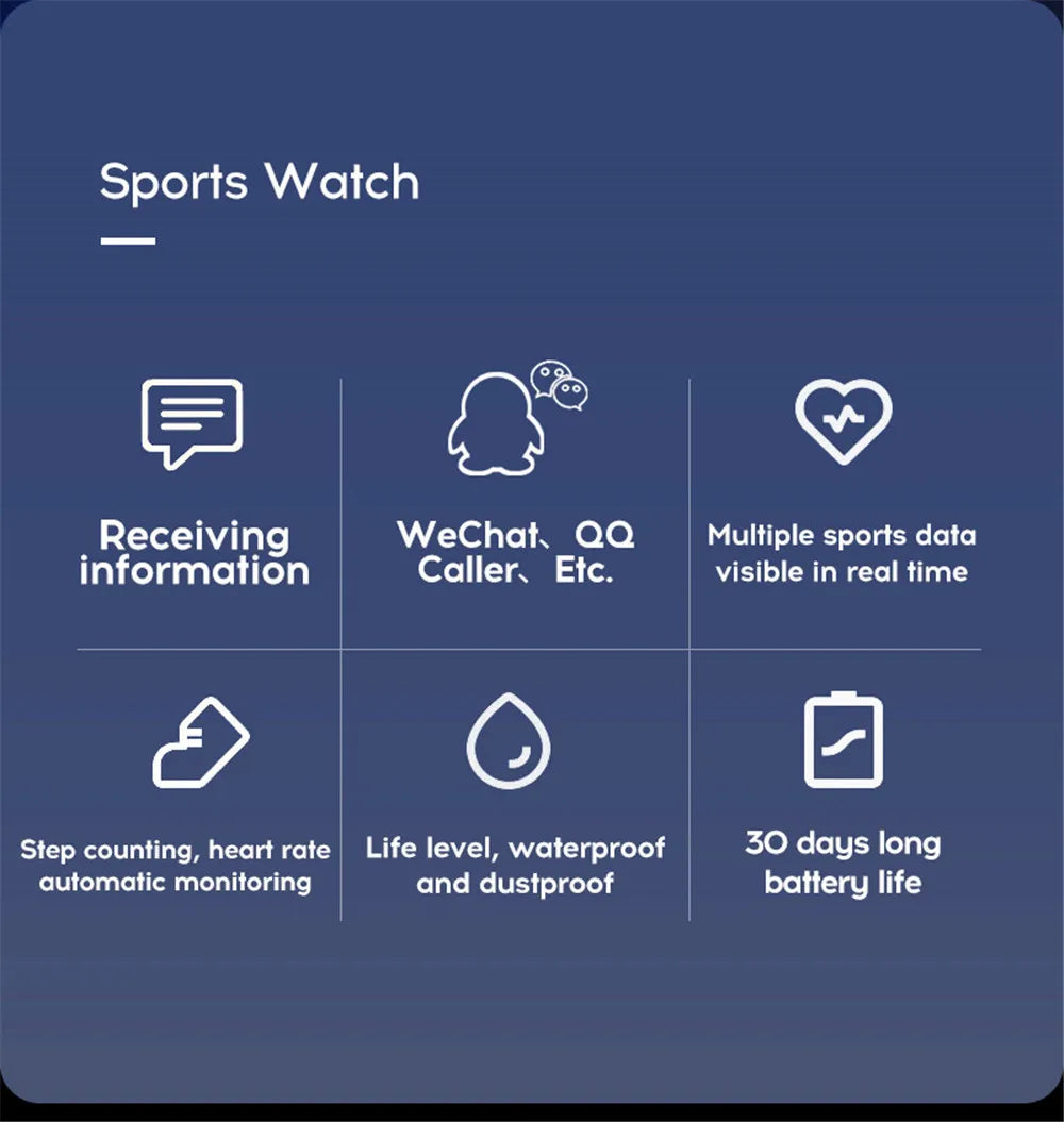 Smart Watch Men Women Sport Waterproof Smartwatch For Android IOS Smart Clock Health Heart Rate Monitor Message Call Reminder