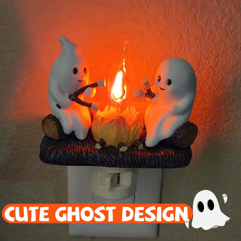 Ghost Campfire Flickering Night Light Lantern Flicker Flame Nightlight 3D LED Small Electric Faux Lantern Halloween Indoor Decor