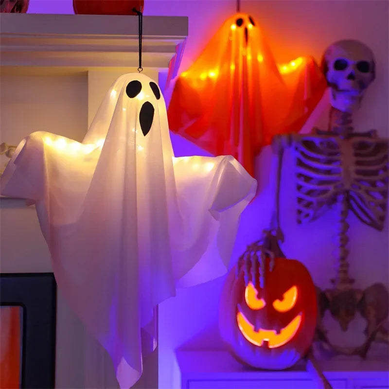 2024 LED Glow Ghost Party Halloween Decorations for Home Indoor Outdoor House Mitten Bar Hanging Horror Props with Lights