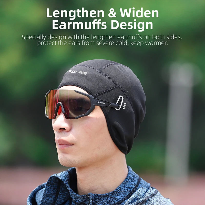 WEST BIKING Winter Fleece Cycling Cap Windproof Thermal Skull Cap Helmet Liner Running Skiing Motocycle Riding Men MTB Bike Hat