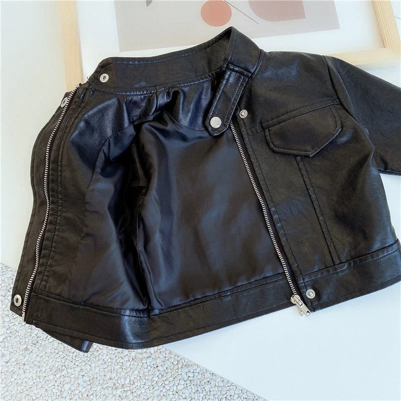 Spring Autumn Boys Leather Jackets For 2-8 Years 2023 New Classics Handsome Baby Boy Pu Outerwear Kids Clothing Zipper Fly Coats