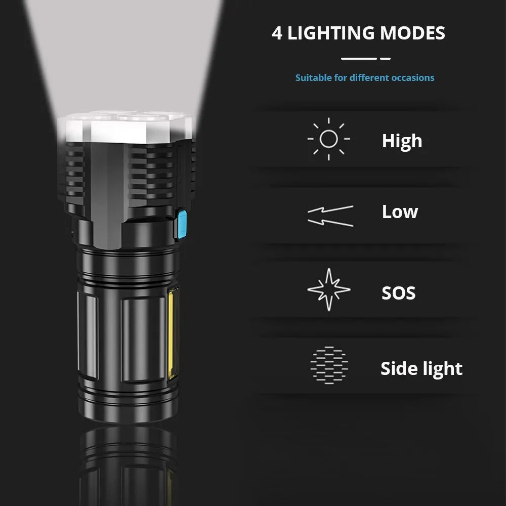 大功率 LED 手电筒 露营手电筒 带 4 盏灯 家用手电筒 灯笼 USB 可充电手电筒 灯笼灯