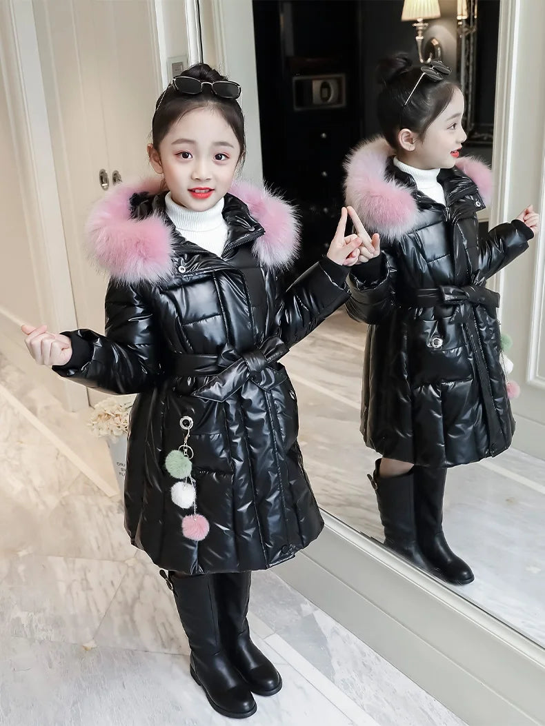 UNITIM 2024 Winter Children Girls Jacket Waterproof Hooded Shiny Thick Girls Outerwear Coat 5-14 Years Kids Teenages Girl Parka