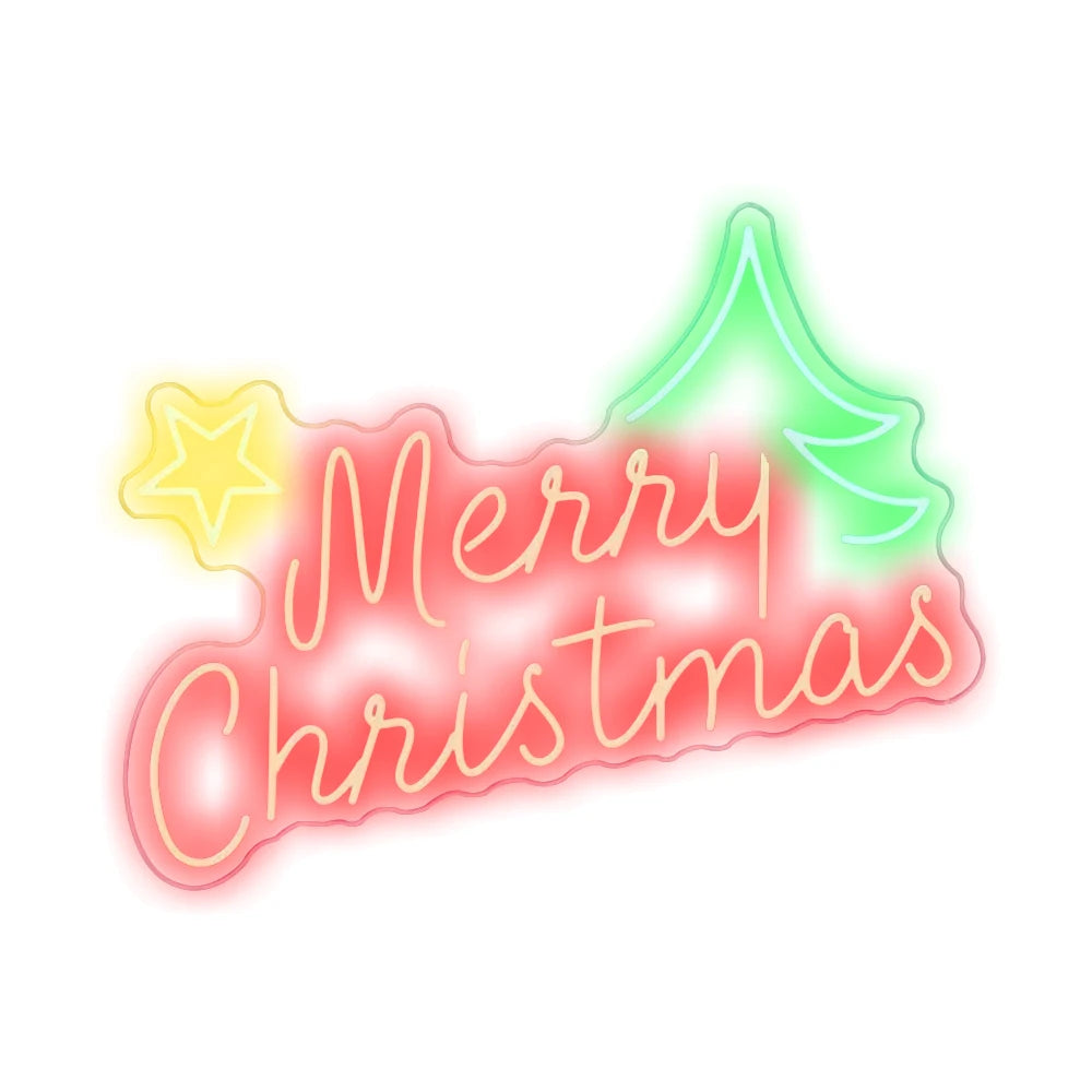 Merry Christmas Neon Sign LED Lights Art Letter Navidad Room Decoration For Bar Party Home Bedroom Dimmable Xmas Tree Wall Lamp