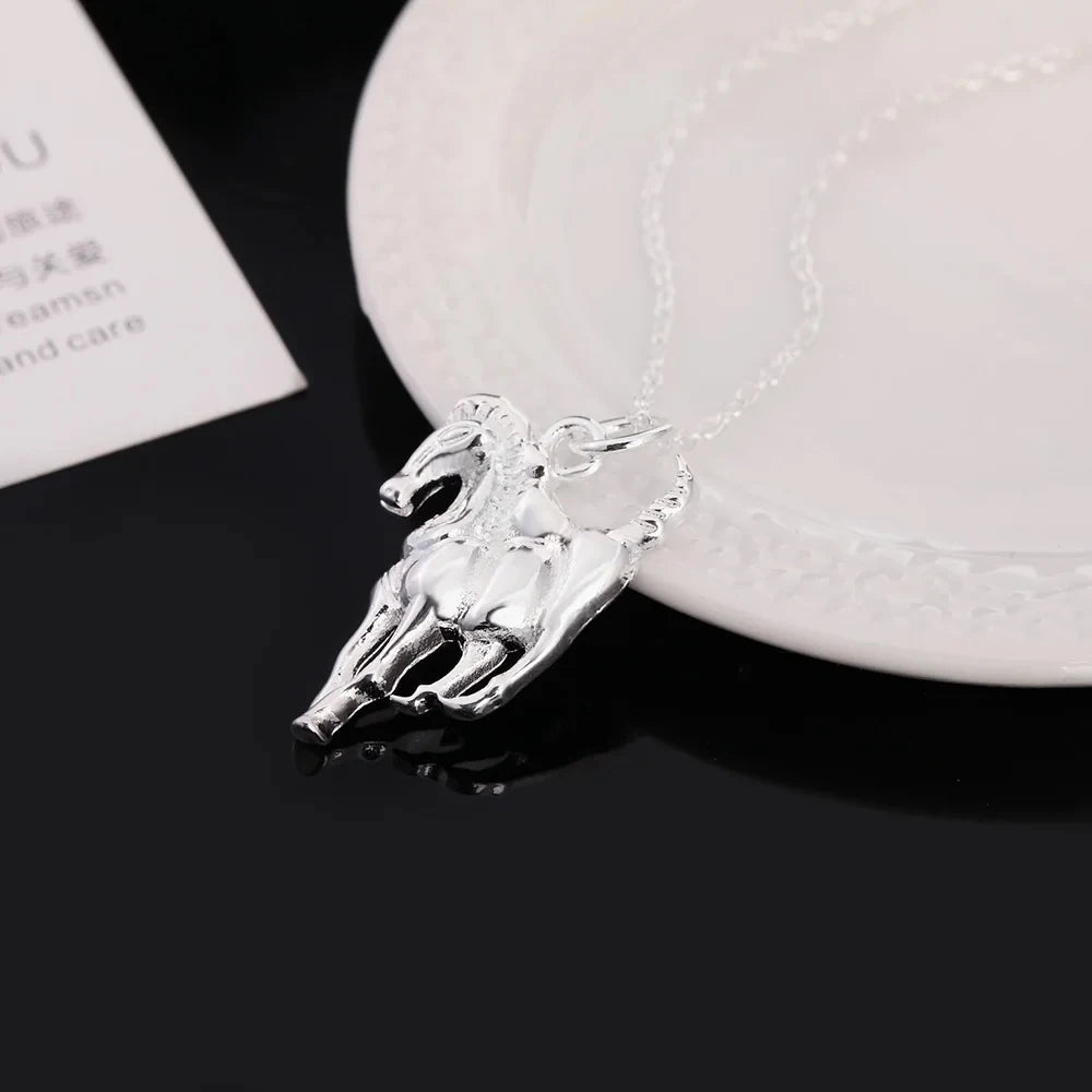 Bulbusbow Fashion brand 925 Sterling Silver Necklace For Women luxury Wedding Jewelry elegant horse pendants chain neckalce