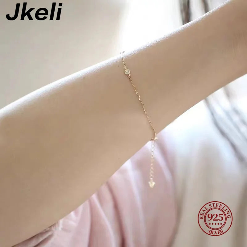 Jkeli Real 925 Sterling Silver Zircon Round 14K Gold Plated Charm Bracelet For Women Party Classic Minimalist Fine Jewelry