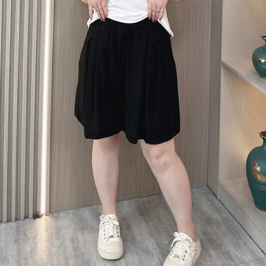 Summer Thin Ice Silk Shorts Women 2024 New Plus Size Elastic High Waist Loose Wide Leg Knee Pants