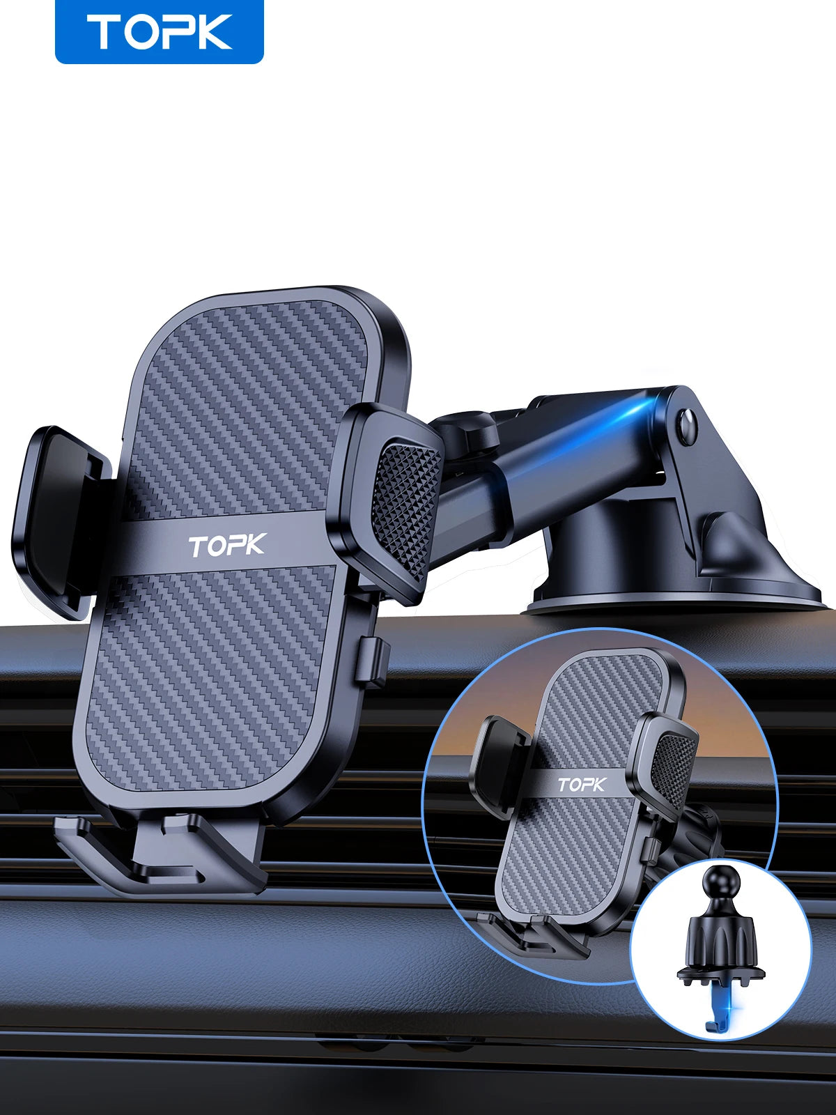 TOPK Car Phone Holder Super Stable Car Phone Mount for Car Dashboard/Windscreen/Air Vent Compatible with All Mobile Phone