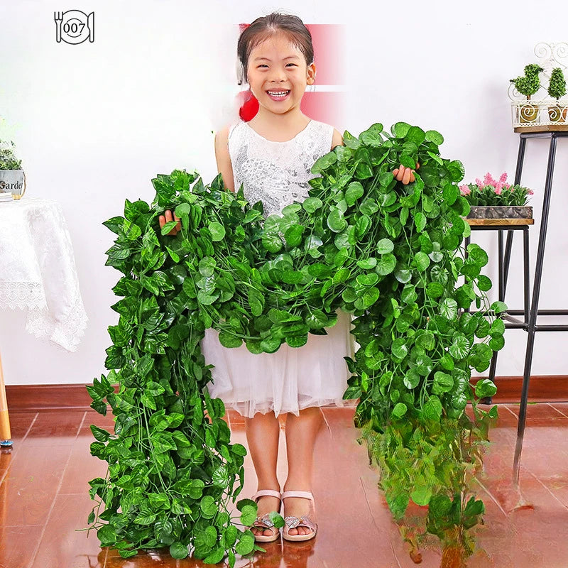 2.2M Green Lvy LeafArtificial Plant Garland SilkWall Hanging VineWedding Party DlY FakeWreath Leaves HomeGarden Decoration