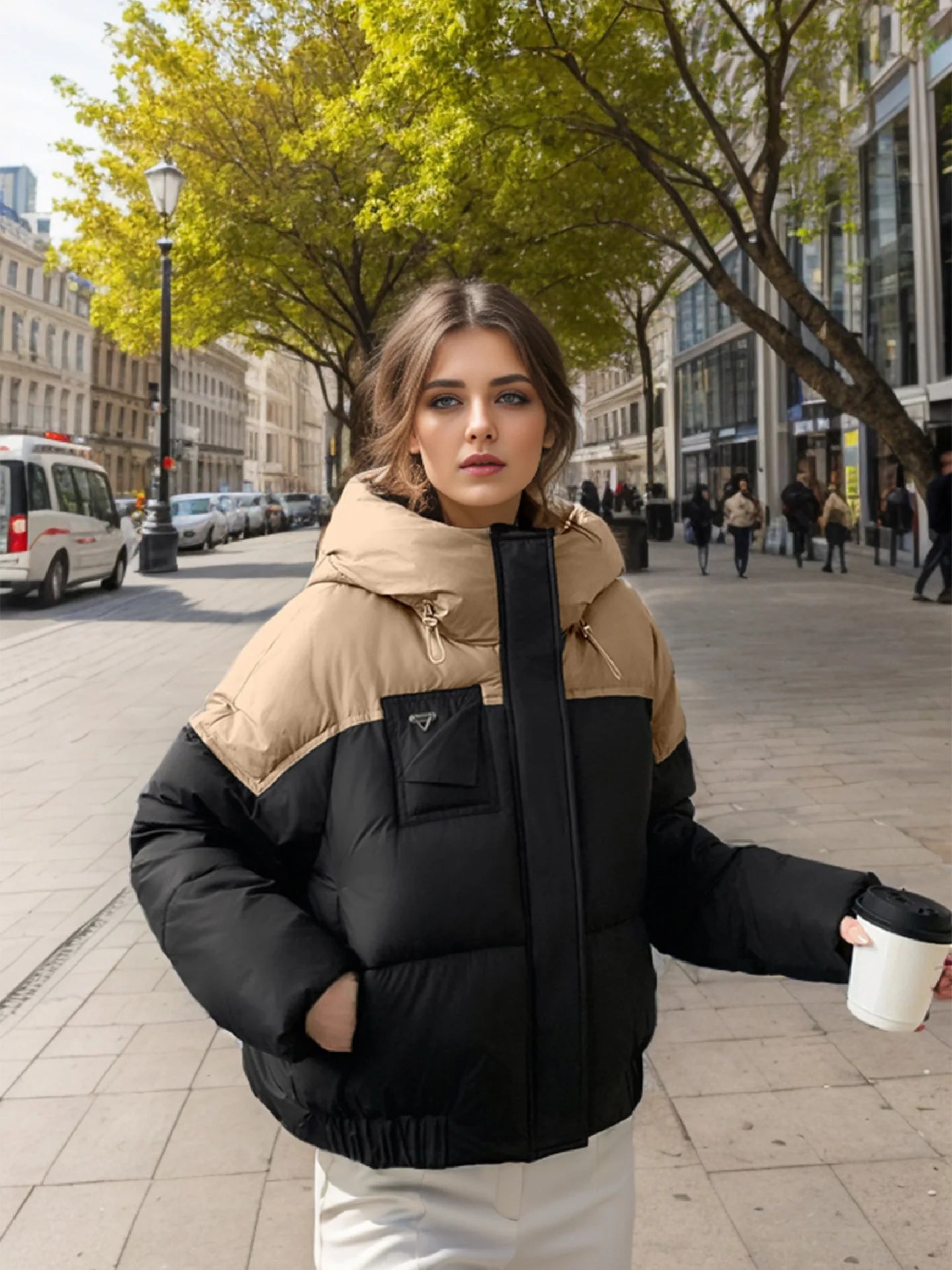 YJKDYK 2024 Winter Women's Cotton Jacket Female Contrast Hooded Thicken Warm Parkas Coats Top Women Street Fashion Jacket