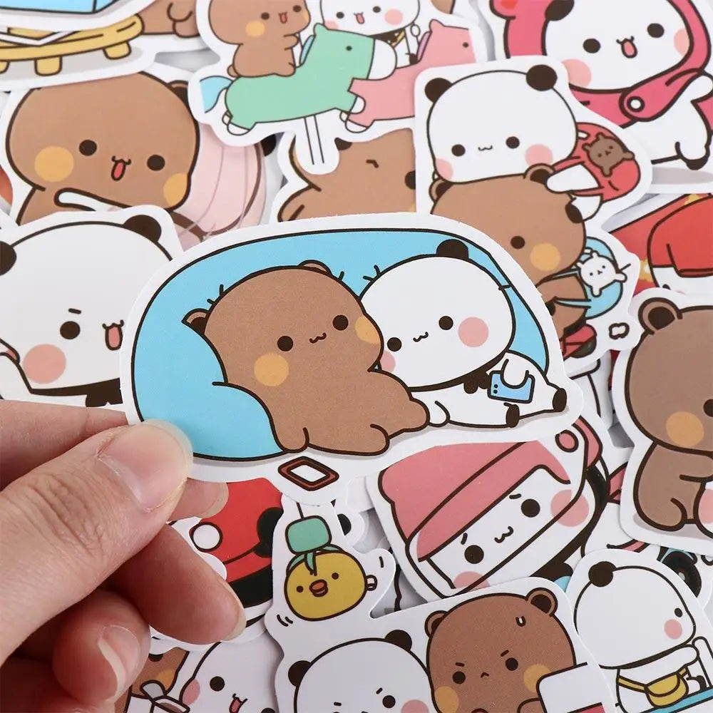 50sheets/set Panda Cute Bear and Panda Stickers Waterproof Bear Bubu Dudu Stickers PVC Cartoon Cartoon Bear and Panda Stickers