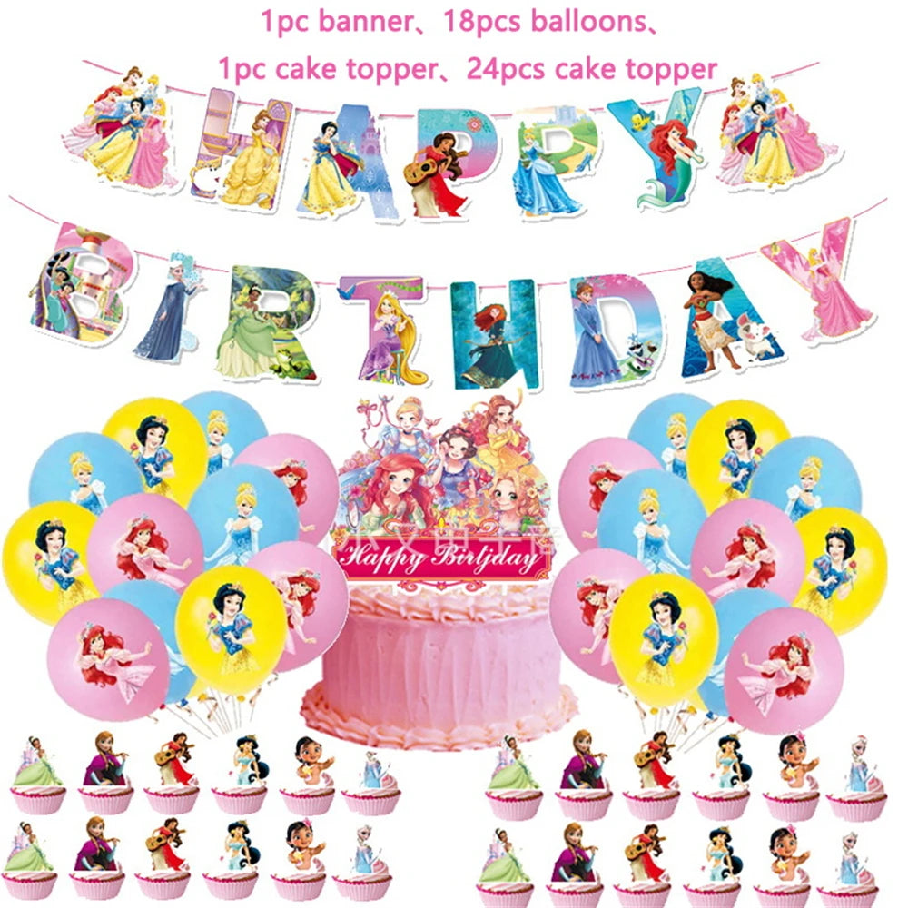 Disney Princess Birthday Party Decoration 2 Style Mix Paper Plates Cups Napinks Supplies Cinderella Belle Balloons Baby Shower