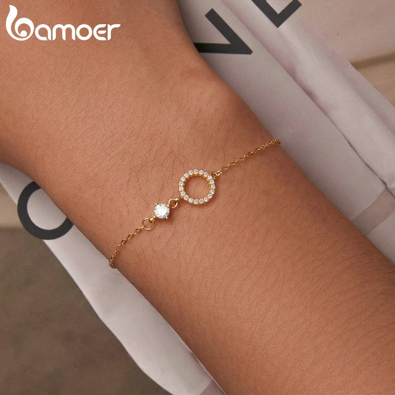 Bamoer Authentic 925 Sterling Silver Simple Ring Bracelet for Women Simple Basic Bracelet for Female Fine Jewelry Wedding Gift