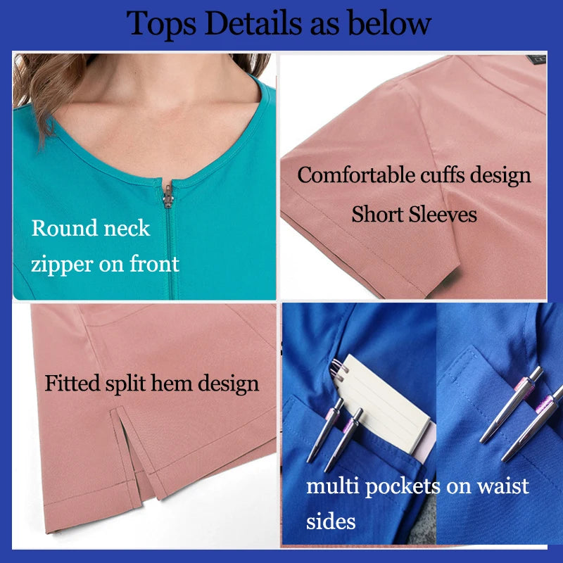 Surgical Uniforms Woman Scrub Set Medical Nurse Beauty Salon Workwear Clinical Scrubs Top + Pant Spa Doctor Nursing Tunic Suit