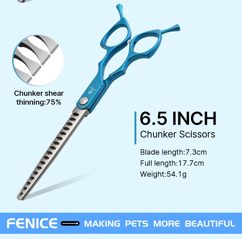 Fenice 6.5 inch Professional Pet Grooming Cutting Curved Thinning Chunker Scissors Shears Set Kit for Groomer Household Use