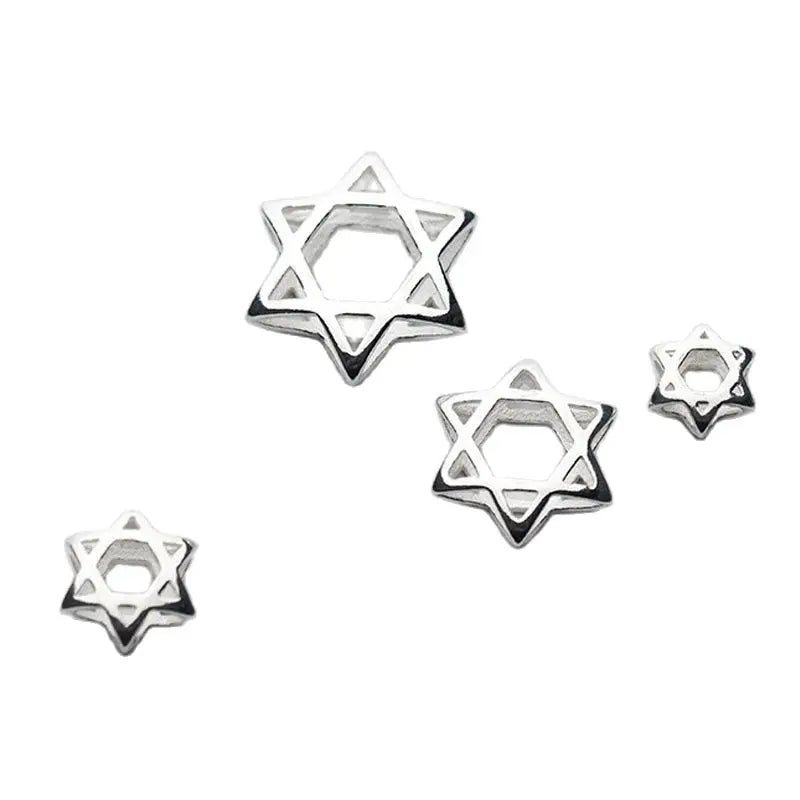 100% 925 Sterling Silver Craft Hollow Spacer Beads 7.5 9.5 12.5 13.5 15.5mm Fashion Star of David Charm Beads Diy Jewelry Making