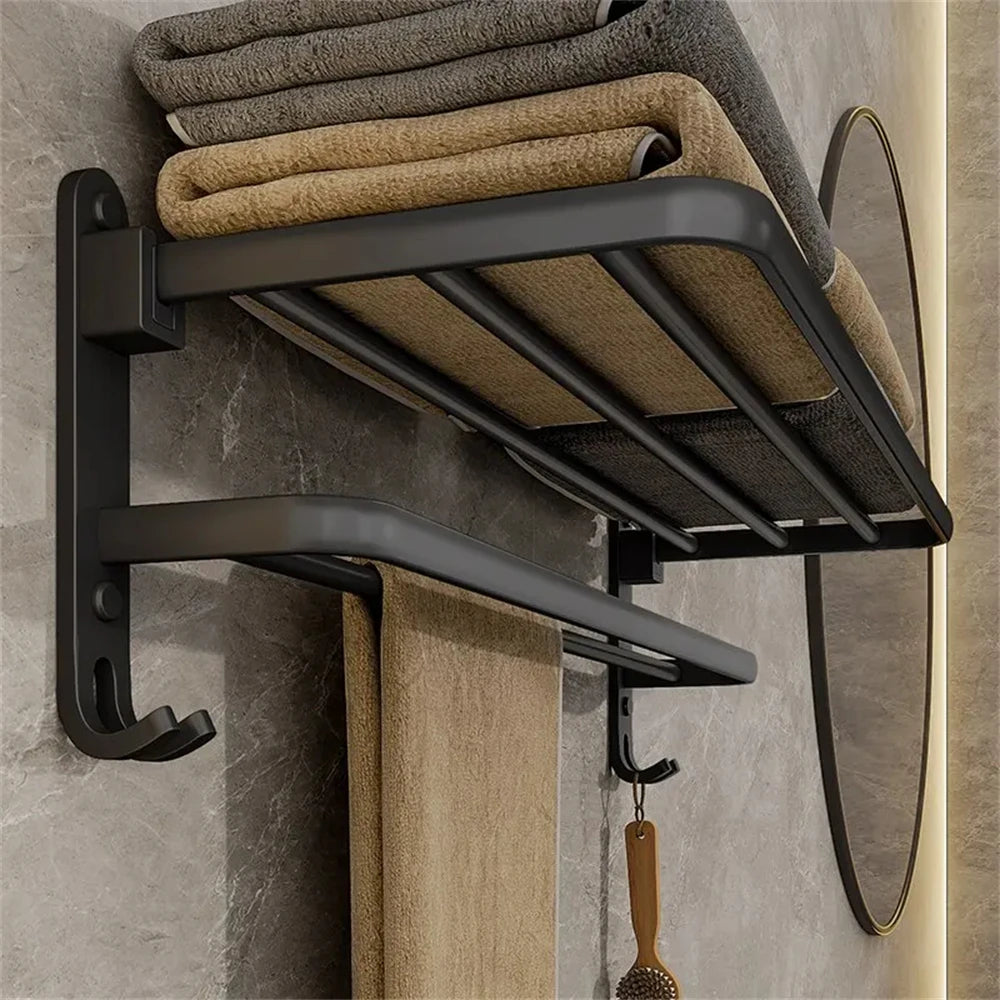 Multifunctional Aluminum Foldable Towel Rack Wall-Mounted Bathroom Item Shelf Suitable for Shower Rooms Bathroom Accessories