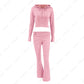 TARUXY Women Spring Outfits Casual Zipper Sweater Hoodie Set High Waist Flare Pants Suits Pink Knitted Womens Y2k Two Piece Set