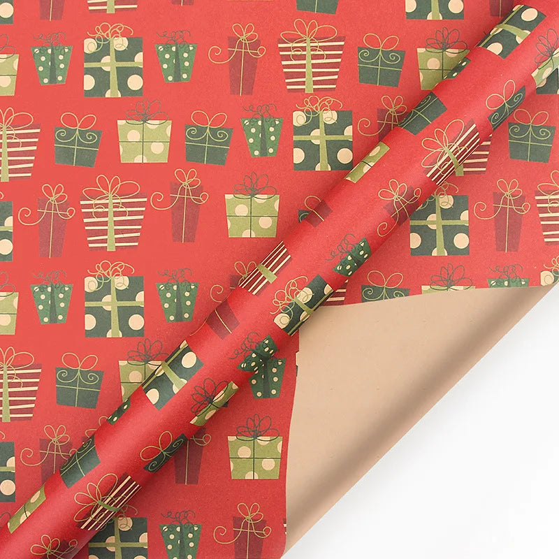 Christmas Kraft Wrapping Paper Checkered Xmas Tree Santa Claus Pattern Gift Packaging Party Christmas Diy Decoration Paperboard