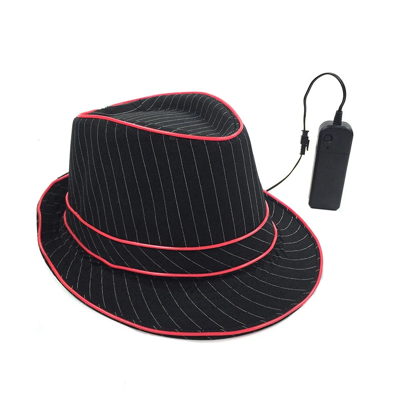 Hot Sales Light Up Gentleman's Hat LED Luminous Fedora Hat Performace Night Party Neon Glowing Cap Bar DJ Costume Accessories