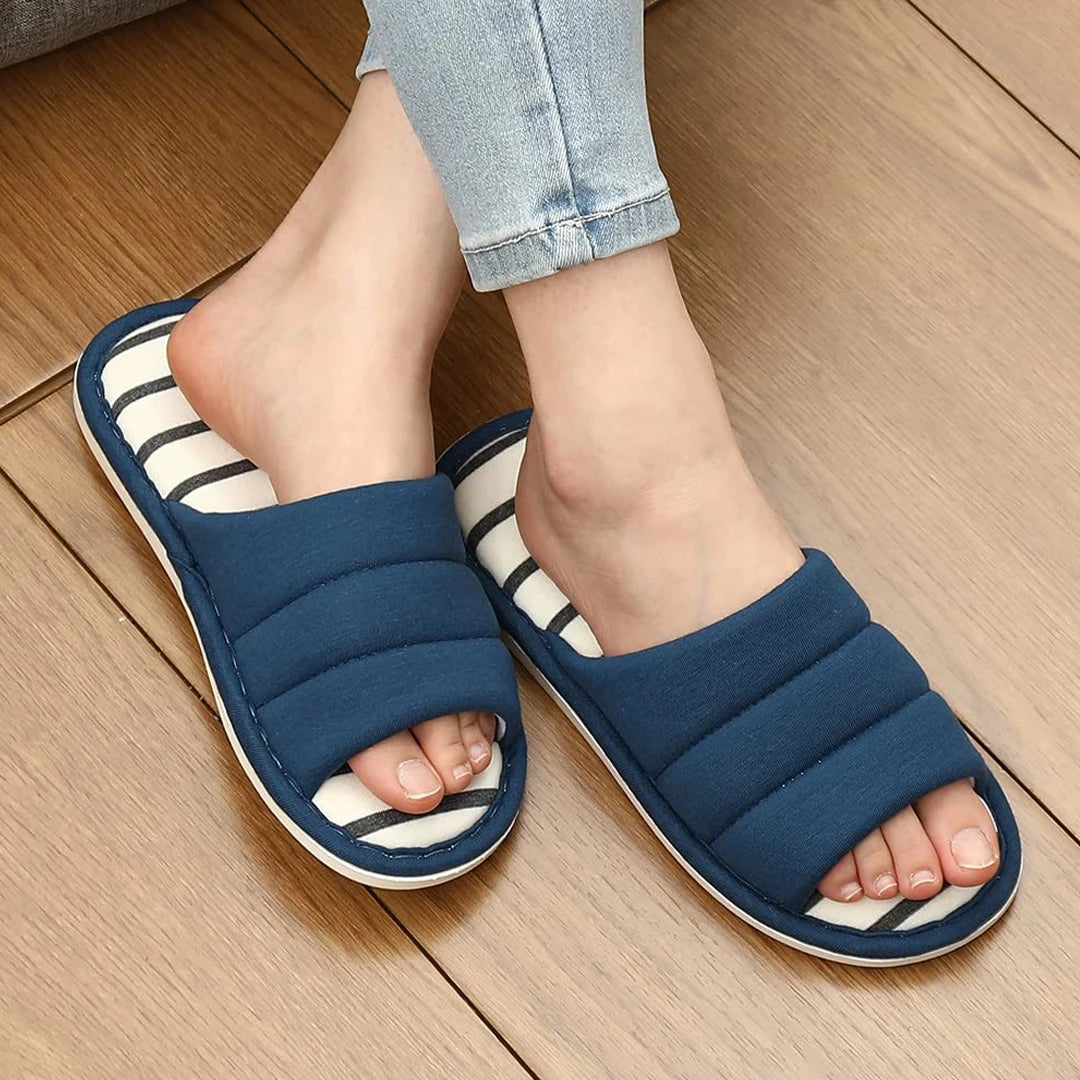 Comwarm Women Cotton Slippers Indoor Open Toe Soft Slippers Casual Flip Flop Ladies Home Slip-on Memory Foam Bedroom Flats Shoes