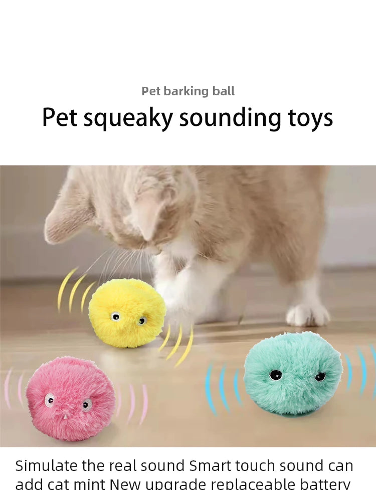 Interactive Ball Smart Cat Toys Plush Electric Catnip Training Toy Kitten Touch Sounding Pet Product Squeak Toy Ball