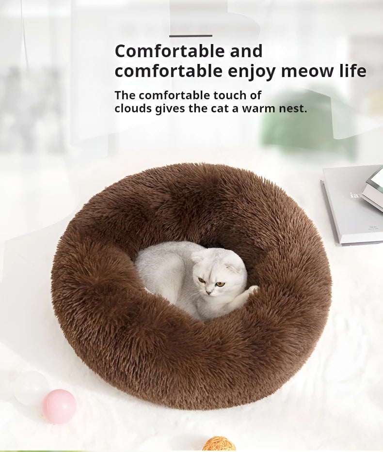 Plush Circular Pet Nest Winter Cat Nest Dog Nest Warm Detachable Washable Round Cat Nest Pet Bed Seasonal Universal Decoration