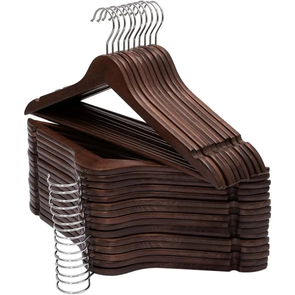 ELONG HOME Solid Wooden Hangers 30 Pack, Wood Suit Hangers with Extra Smooth Finish, Precisely Cut Notches & Chrome Swivel Hook,