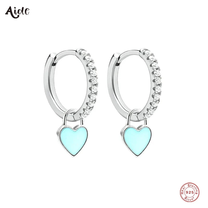 Aide Silver Color Hoop Earrings With Cute Candy Neon Color Enamel Heart Charm Drop Earring Gold Color For Girls Party Jewelry