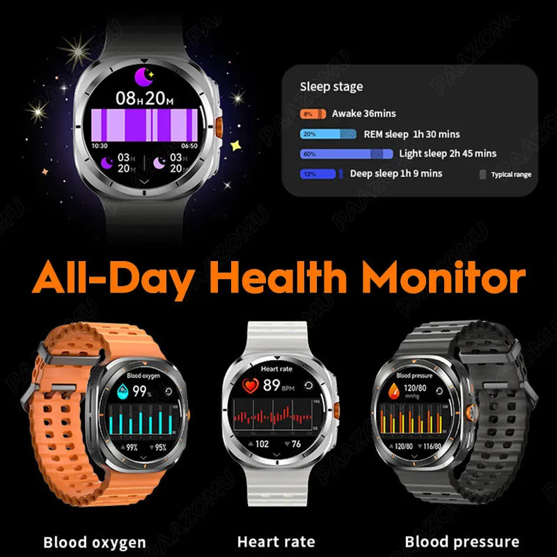 2024 New Watch Ultra GPS Track Smart Watch Men 1.43" AMOLED Heart Rate Clock Sport Bluetooth Call Smart Watch For Samsung Galaxy