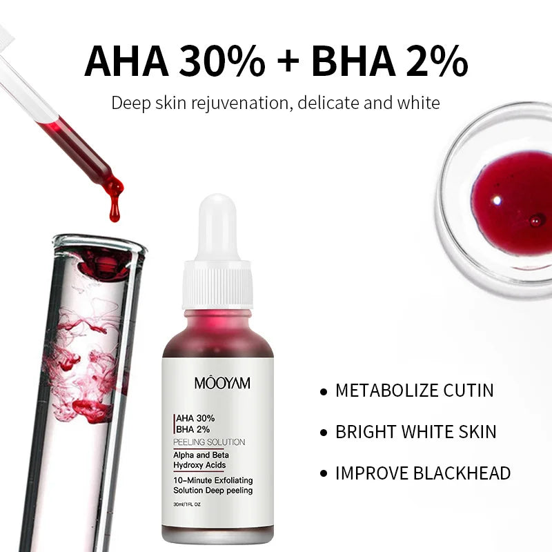 AHA 30%+2% BHA Exfoliant Face Serum Peeling Solution Exfoliating Surface Skin Lighten Skincare Product 30ml