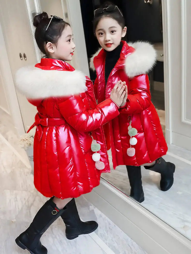 UNITIM 2024 Winter Children Girls Jacket Waterproof Hooded Shiny Thick Girls Outerwear Coat 5-14 Years Kids Teenages Girl Parka