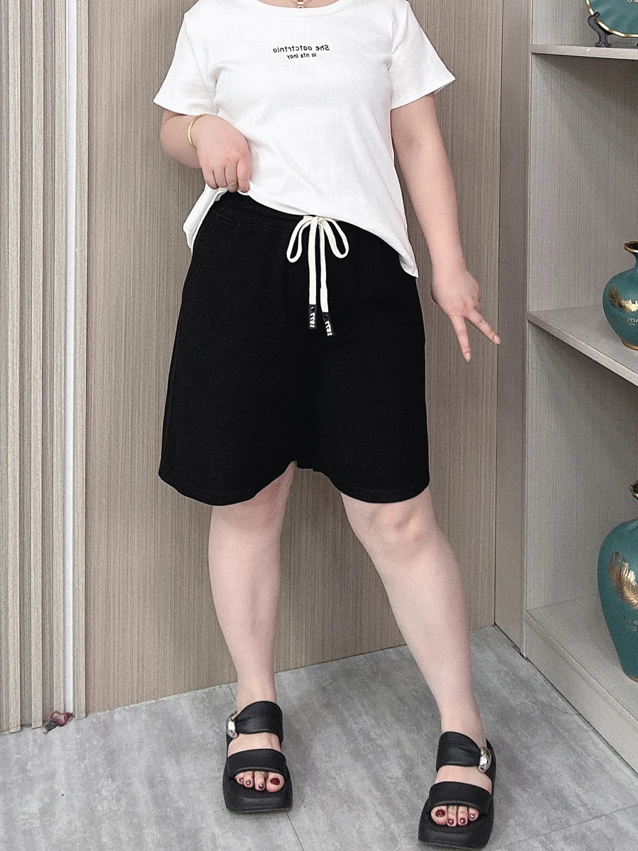 Summer New Wide Leg Shorts Women Plus Size Elastic High Waist Drawstring Loose Thin Casual A-line Hot Pants