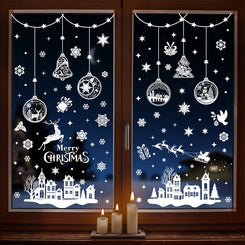 Double-Sided Christmas Window Clings Designs Snowflake Static Stickers Decoration White Xmas Ornaments Reusable Party Supplies