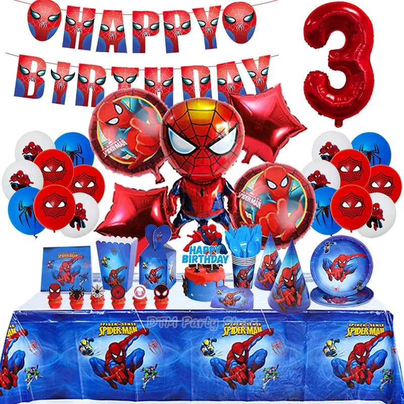 SpiderMan Birthday Party Decorations For Kids Latex Aluminum Foil Balloons Spider Theme Event Supplies Disposable Tableware