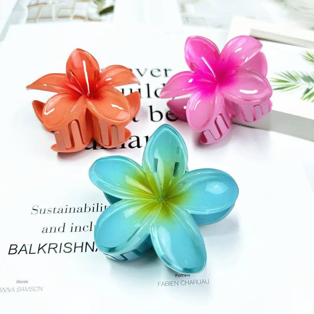 8CM BOHO Gradient Large Flower Acrylic Hair Clip For Women Sweet Hair Claws Crab Clamp Barrettes Hawaiian Headwear Accessories