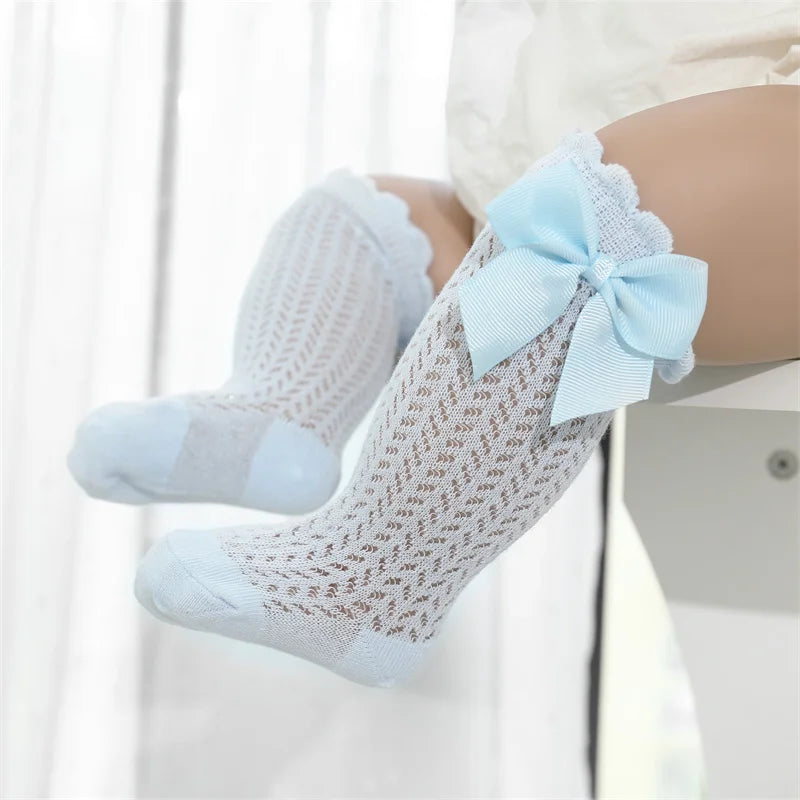 lawadka 0-24M Baby Girl Socks Toddler Big Bow Cotton Summer Mesh Infant Knee Socks Newborn Long Princess Socks For Girls 2024