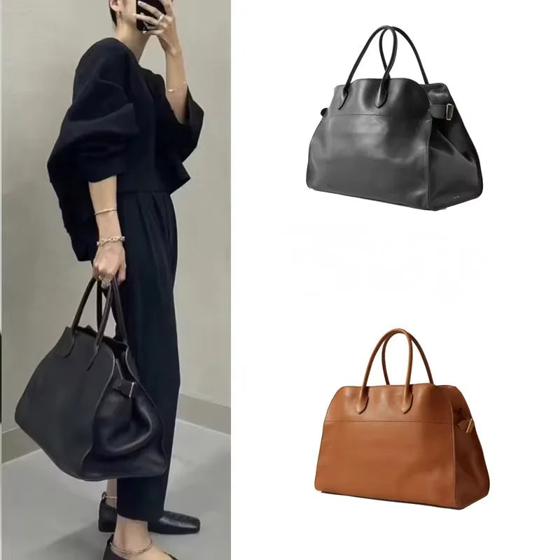 Tote Women's Bags Fashion Women's Bags Head Layer Cowhide Line Bags Dong Jie same Large Capacity Commuter Handbag