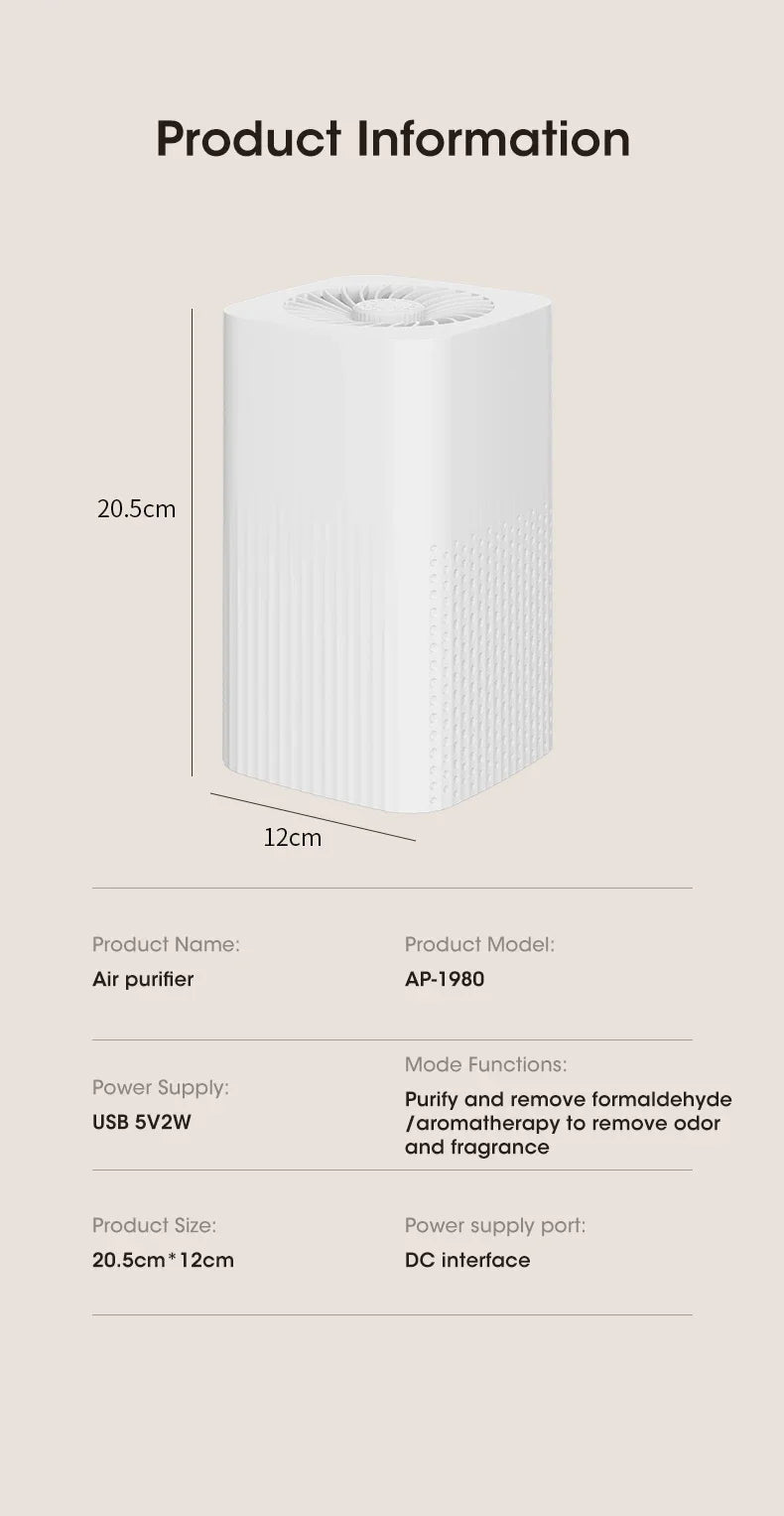 Smart Air Purifier Negative Ions Generator H12 HEPA Filter Purification Intelligent Desktop Air Purifier