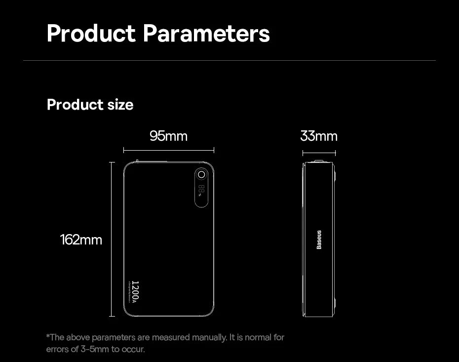Baseus 1200A Car Jump Starter Power Bank 12000mAh Portable Battery Station For 2.5L/6L Car Emergency Booster Starting Device