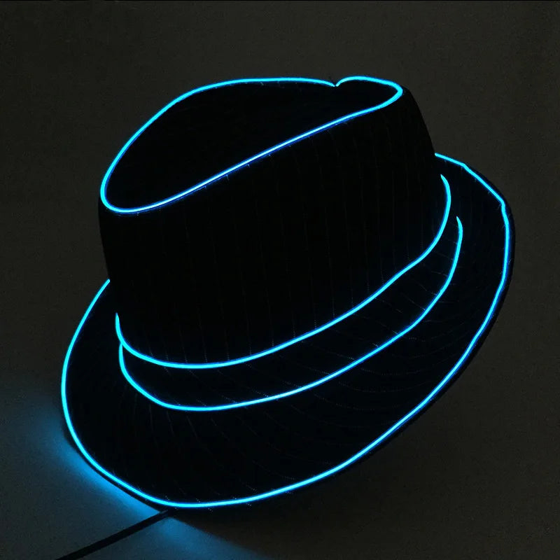 Hot Sales Light Up Gentleman's Hat LED Luminous Fedora Hat Performace Night Party Neon Glowing Cap Bar DJ Costume Accessories