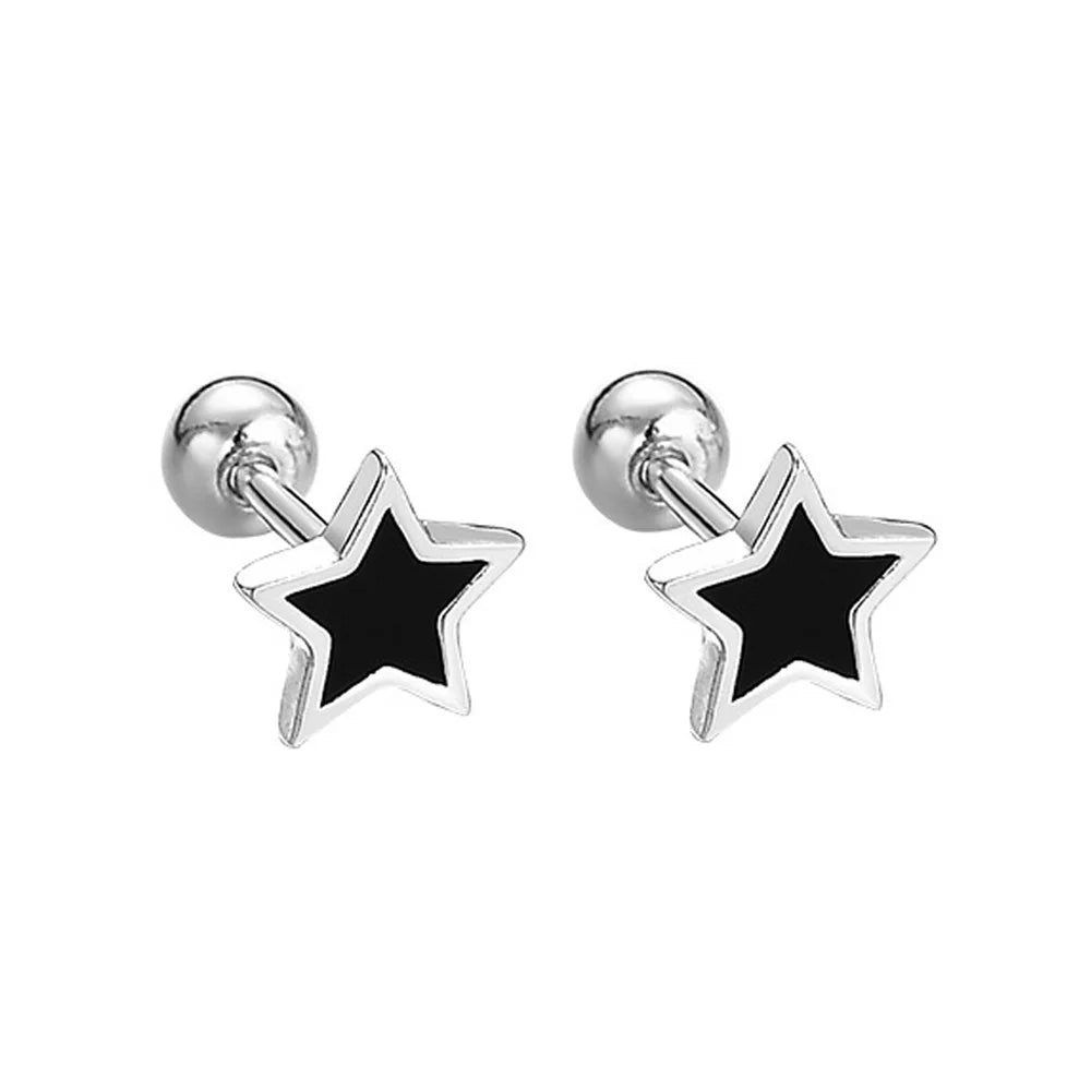 925 Sterling Silver Black heart Star Round Small Stud Earrings for Women Luxury Jewelry Accessories 2024 Trend Free Delivery