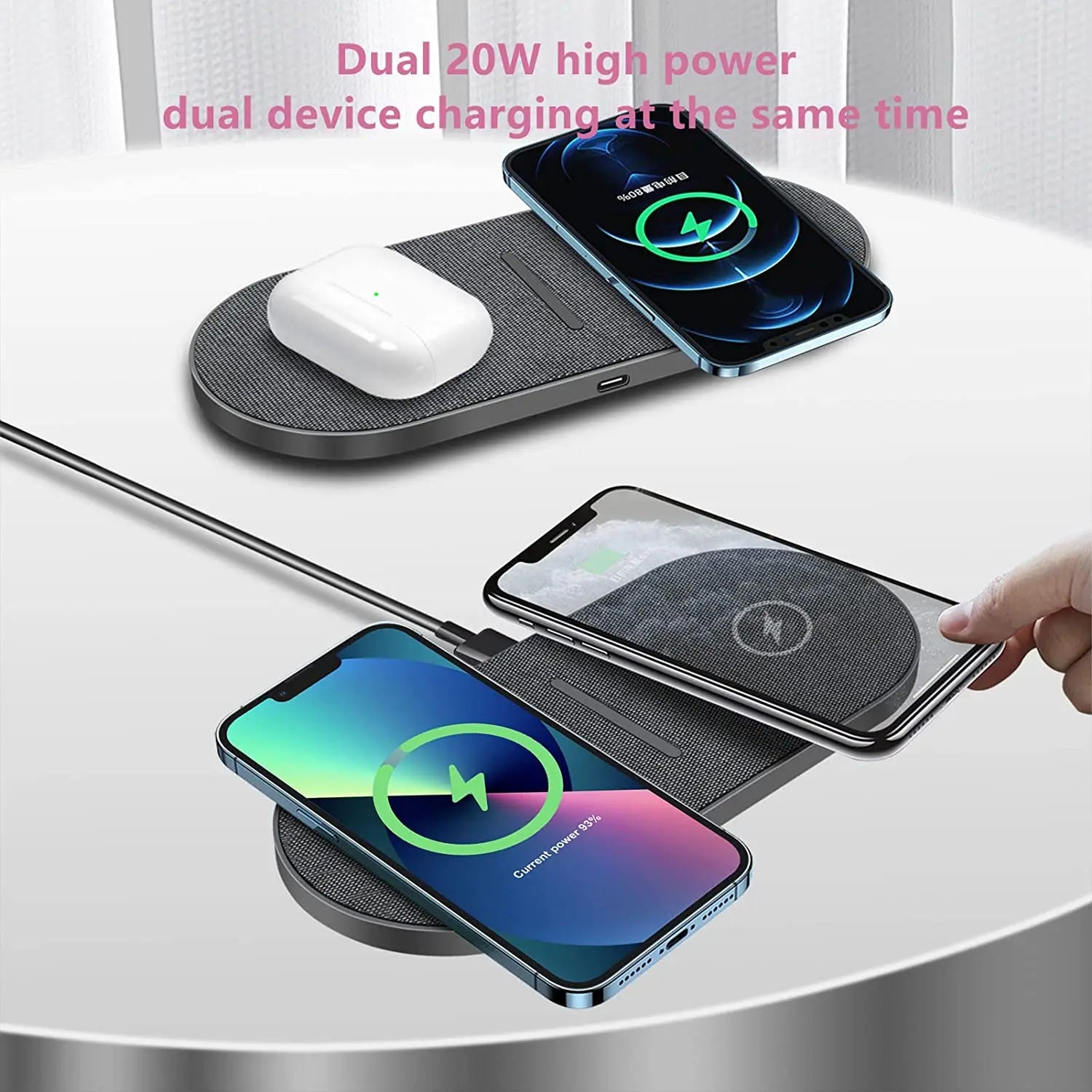 40W Dual Wireless Charging Pad for iPhone 15 14 13 12 11 XS XR X 8 Samsung S23 S22 S21 2 in 1 Fast Charger Mat for Airpods 3 Pro