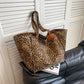 Oversized Leopard Prints Shoulder Bags for Women Deformable Canvas Large Capacity Shopping Totes 2024 Winter New Luxury Handbags