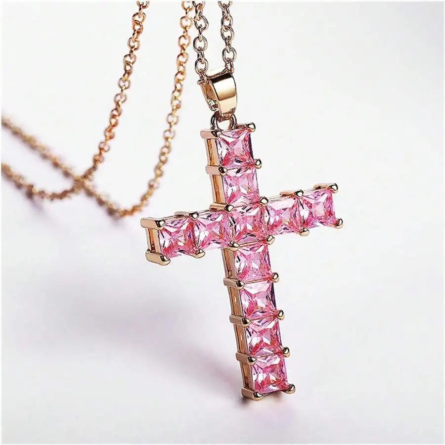 New Fashion Necklaces Female Pendants Gold Multi Color Crystal Jesus Cross Pendant For Women Necklace Party Leisure Time Jewelry