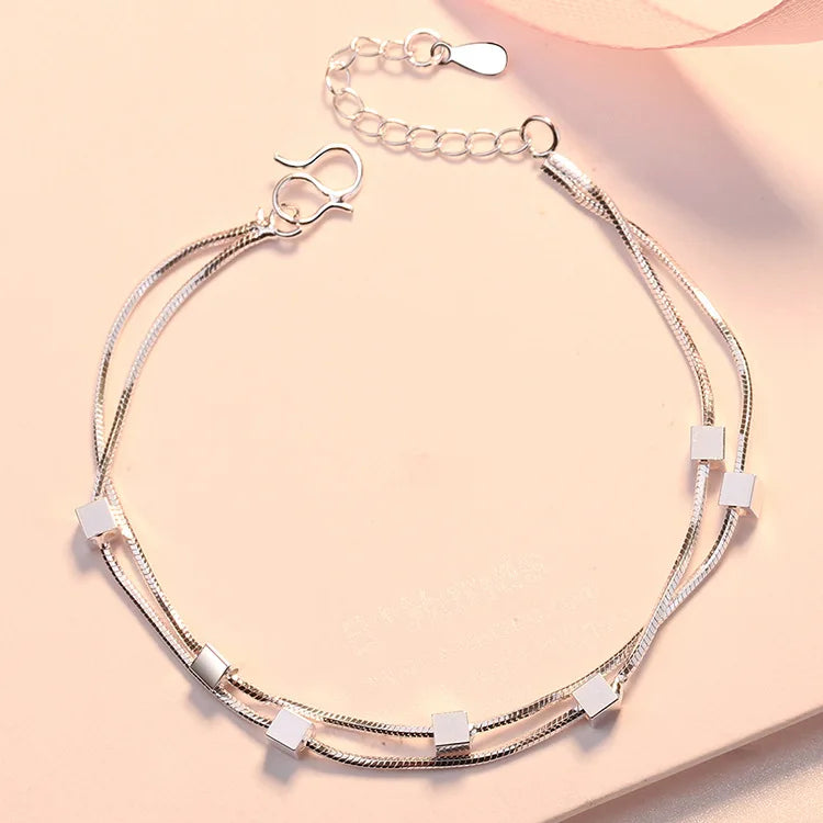 New 925 Sterling Silver Creative square chain bracelets for women fashion high quality jewelry wedding party Christmas gifts