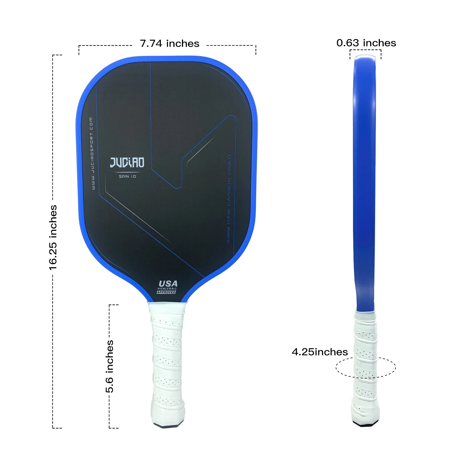 JUCIAO USAPA Approved Thermoformed Unibody T700 Raw Carbon Fiber Pickleball Paddle Spin Textured Surface With Foam Edge