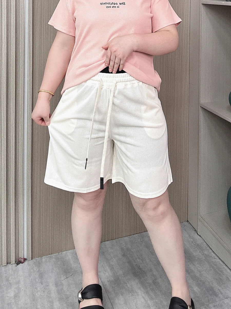 Summer New Wide Leg Shorts Women Plus Size Elastic High Waist Drawstring Loose Thin Casual A-line Hot Pants